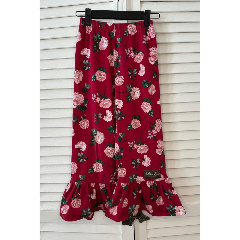 Matilda Jane Size 8 Magenta Heart to Heart Rosebud Floral Big Ruffle Pantsβ